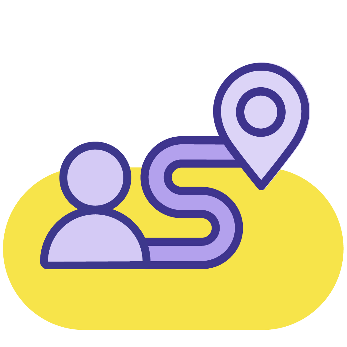 Illustration représentant l’icône d’une personne devant un chemin sinueux qui se termine par une épingle de position.