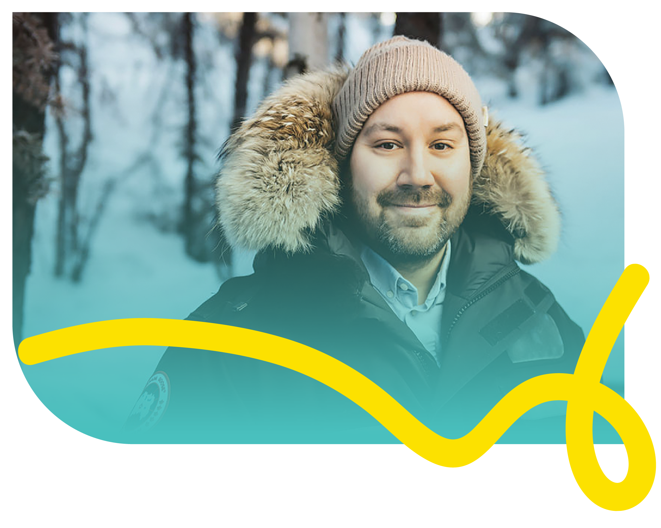 Headshot of Fraser Lennie with a snowy background.