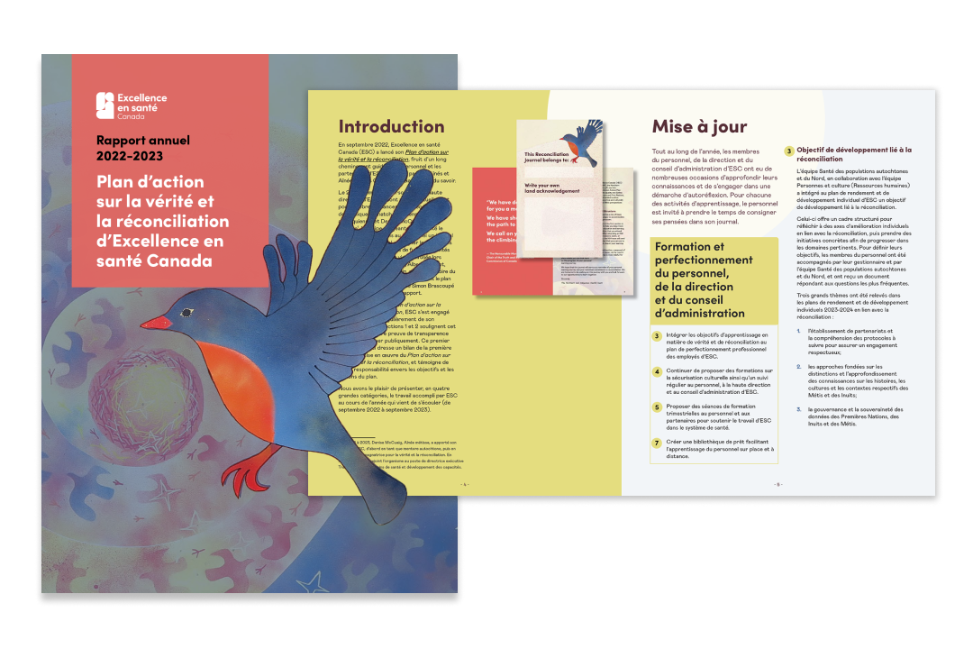 Image du rapport annuel 2022-2023 sur le Plan d’action sur la vérité et la réconciliation d’Excellence en santé Canada.