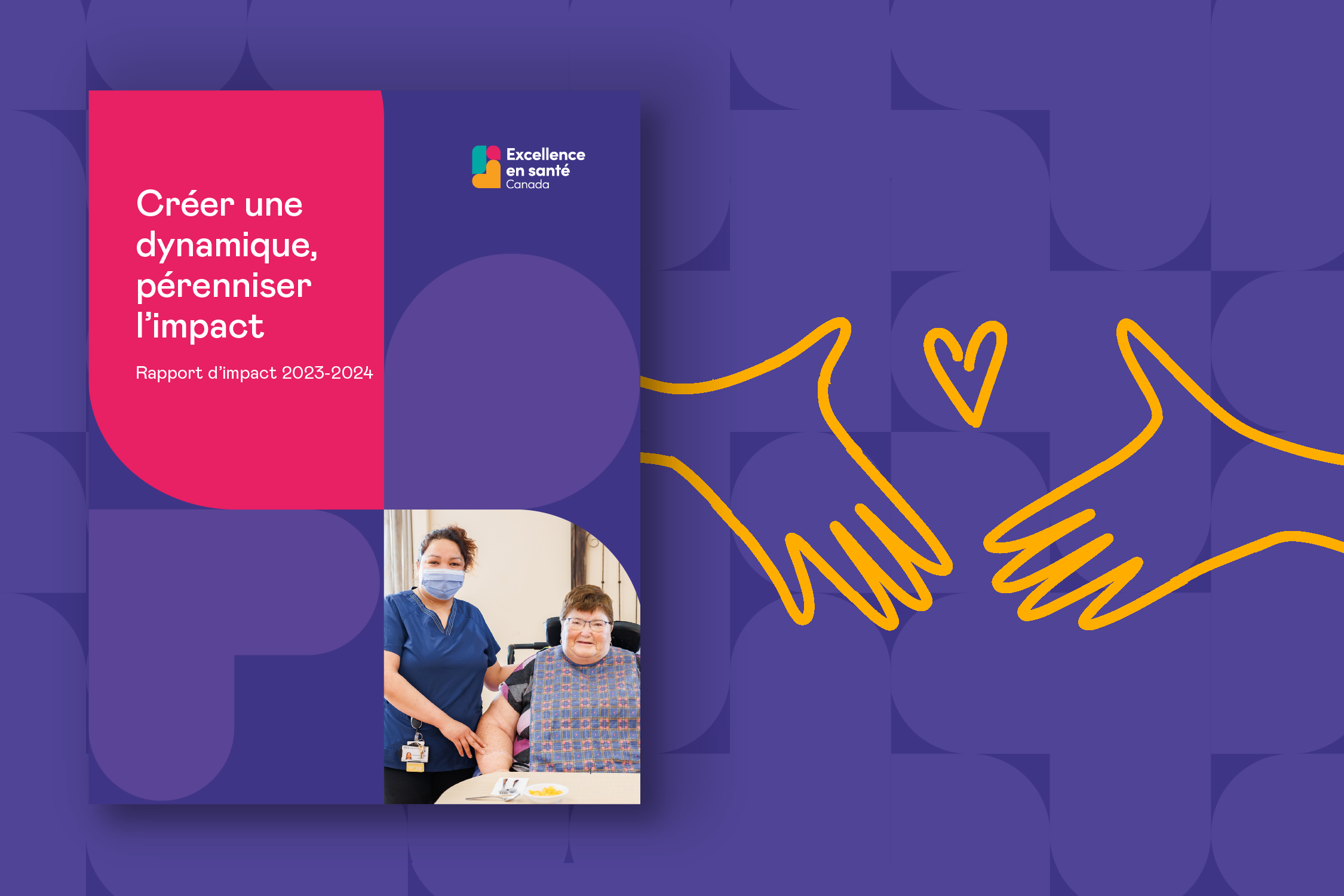 Page de couverture du rapport d’impact. Sur l’illustration de droite figurent des mains entourant un cœur.