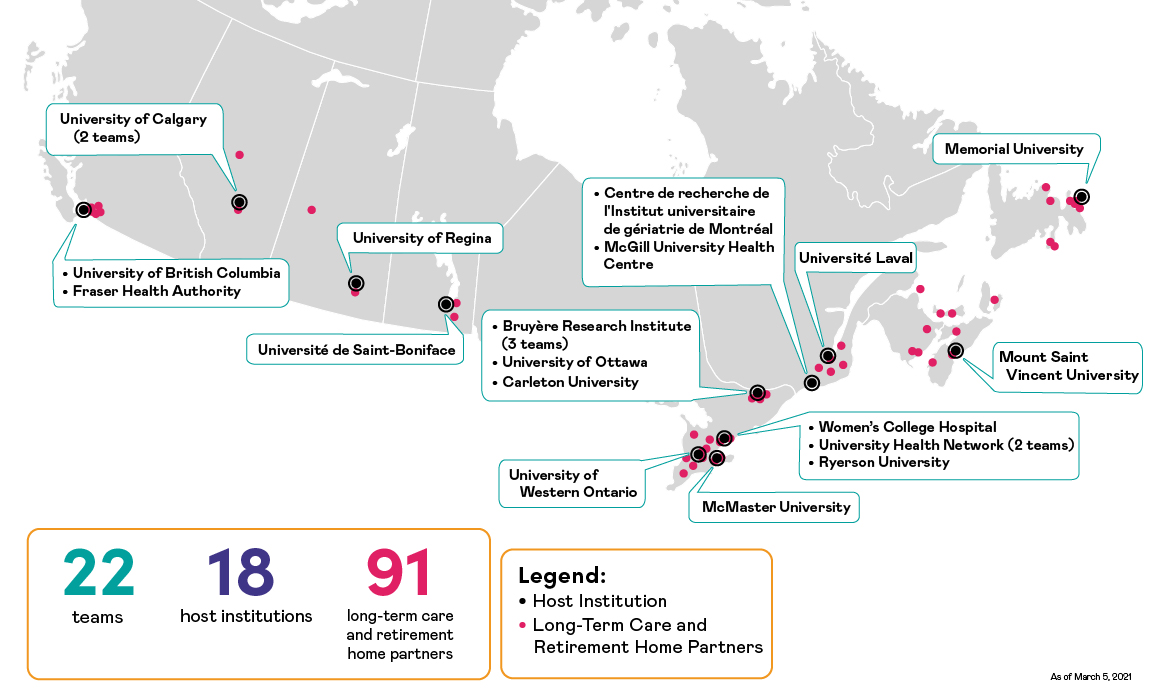 Map of Canada with teams and partner locations